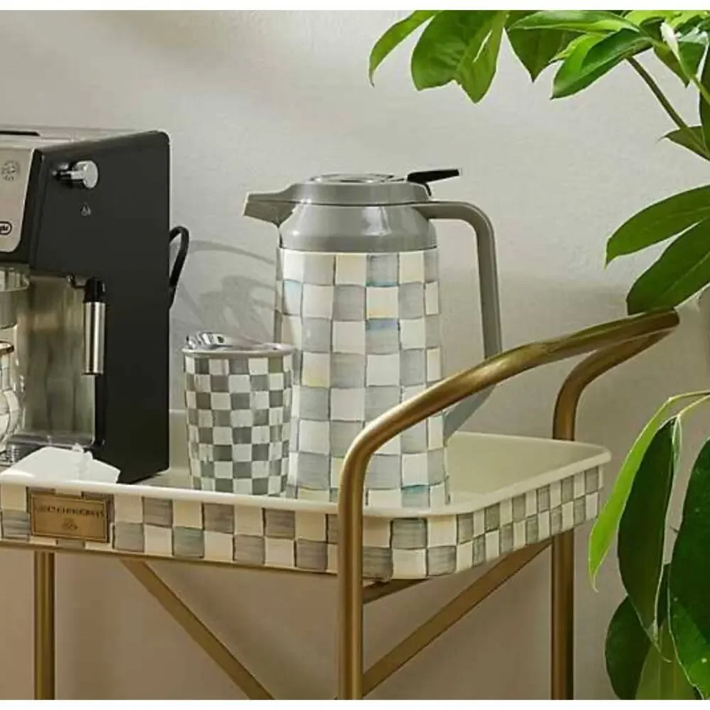 Brand New Mackenzie-Childs Sterling Check Coffee Carafe